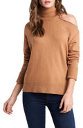 1.STATE Cutout Shoulder Turtleneck Sweater in Wild Oak, Size Large