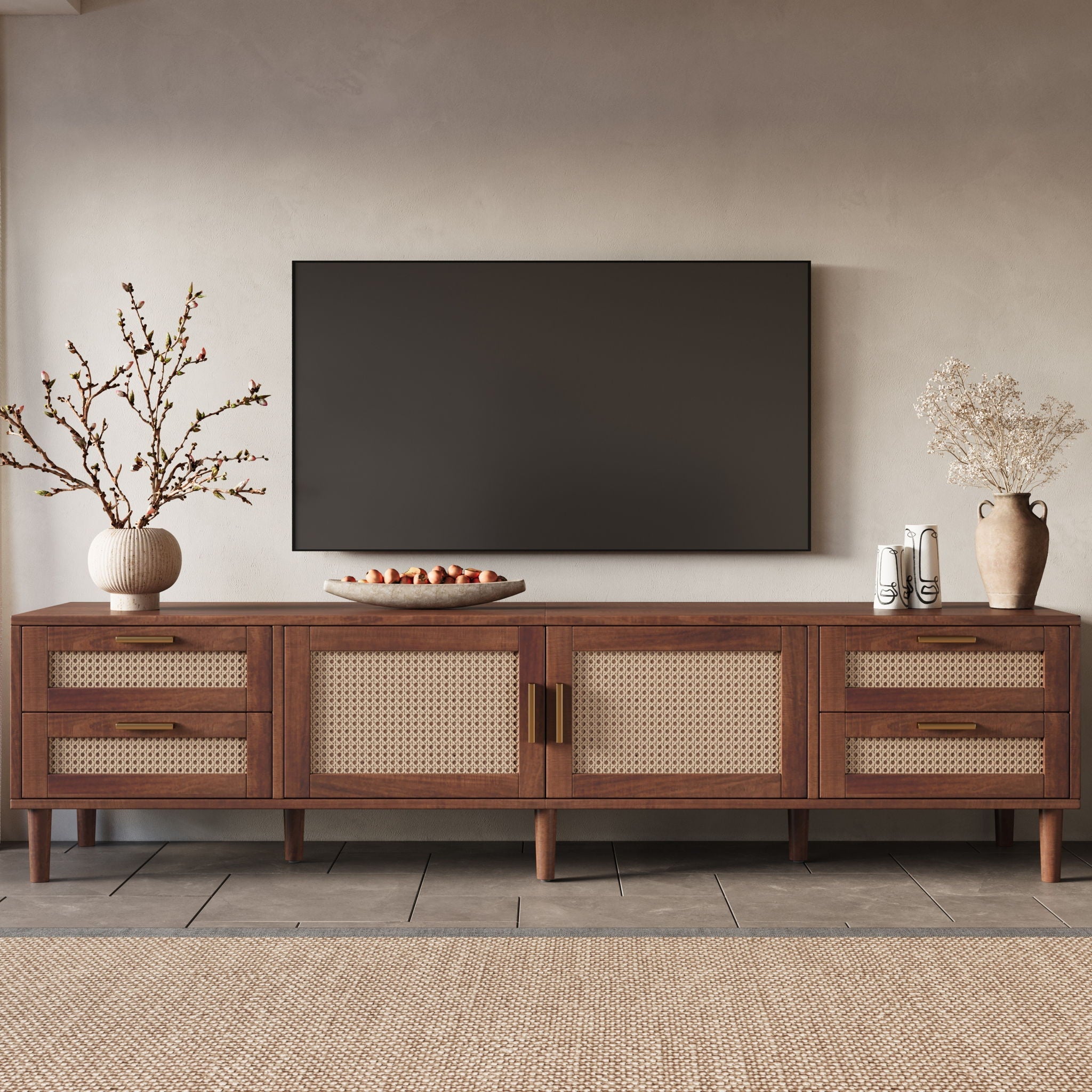TV Stand, Media Console With 4 Drawers - Dark Brown