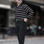 Striped Polo Sweater // Black