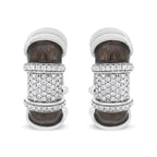 18K White Gold Flash Plated .925 Sterling Silver Clear Graphite Grey Enamel 5/8 Cttw Round Diamonds Huggie Hoop Earrings (F-G Color, VS1-VS2 Clarity)