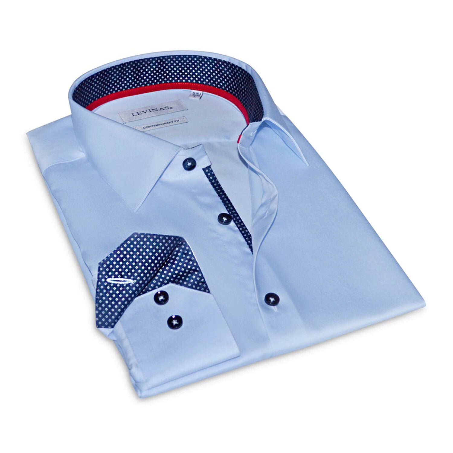 Contrast Collar & Cuff Button Up // Light Blue + Dotted Navy Trim