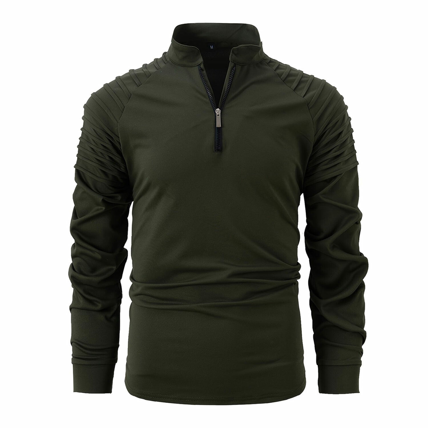 Quarter-Zip Long Sleeve Shoulder Ribbed Shirt // Army Green