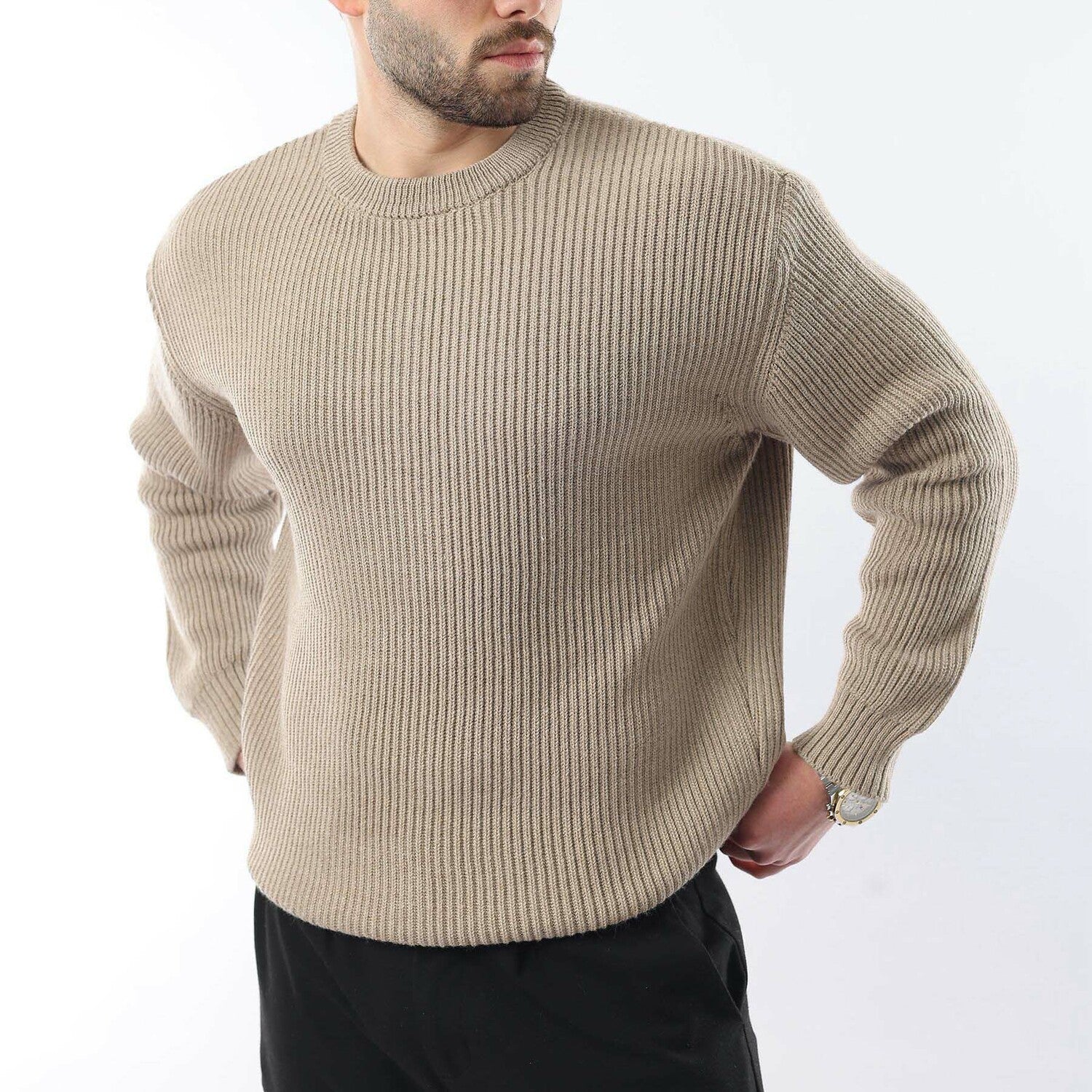 Crewneck Ribbed Sweater // Mink