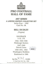 Bill Dudley HOF Autographed/Inscr Goal Line Art GLAC Postcard Redskins JSA