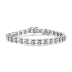.925 Sterling Silver Diamond Miracle-Set Double Swoosh Milgrain Style Tennis Bracelet (1/2 cttw, I-J Color, I3 Clarity) - Size 7.75"