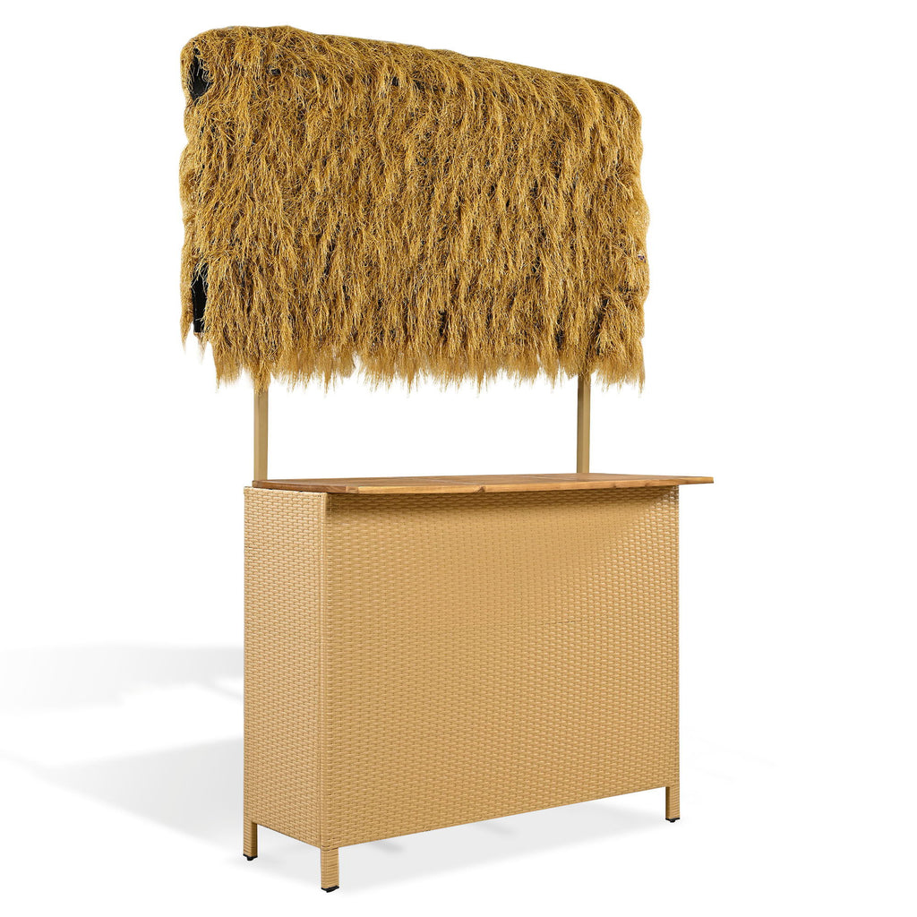 Hawaiian-Style Bar Height Patio Set With PE Grass Canopy - Natural