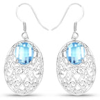10.72 Carat Genuine Blue Topaz .925 Sterling Silver Earrings