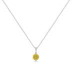 .925 Sterling Silver 1/2 Cttw Prong Set Treated Green Diamond Floral Cluster 18" Pendant Necklace (Green Color, I1-I2 Clarity)