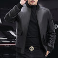 Varsity Leather Jacket with Duckdown Lining // Black