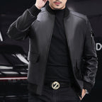 Varsity Leather Jacket with Duckdown Lining // Black