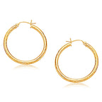 14k Yellow Gold Hoop Earring with Diamond-Cut Finish (30 mm Diameter)