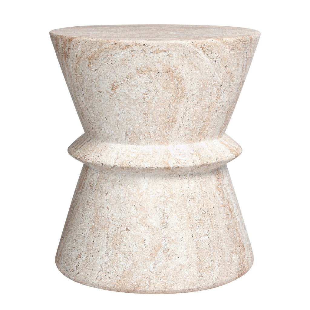 Hourglass Travertine Stone Finish Italian Design MgO Side Accent Table
