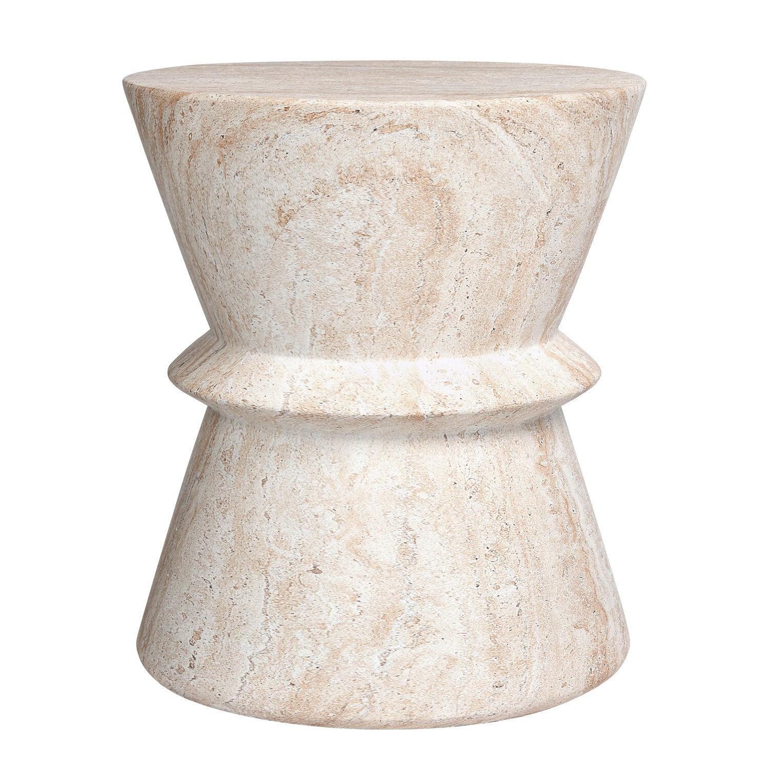 Hourglass Travertine Stone Finish Italian Design MgO Side Accent Table