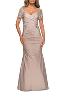 La Femme Lace Back Satin Trumpet Gown - Frost Rose