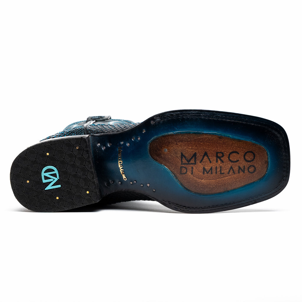 Western Collection Missouri // Python Leather Cowboy Boot // Black + Blue