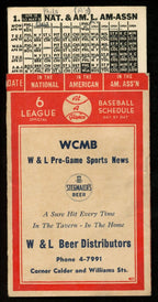 S.K.C. 1949 Six Baseball Leagues 3x5 Slide Pocket Schedule