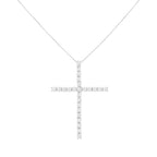 .925 Sterling Silver 3.0 Cttw Round Shape Diamond 1-1/2" Cross Pendant with Box Chain Necklace (I-J Color, I2-I3 Clarity) - 18"