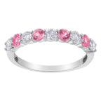 10KT White Gold 1/2 cttw Diamond and 3MM Created Blue Sapphire Gemstone Band Ring (H-I, I1-I2) - Size 7