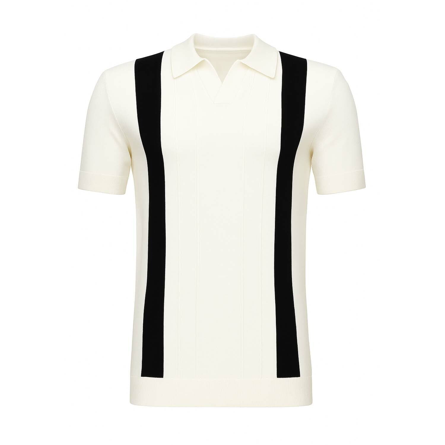 Striped Sweater Knit Polo // Cream