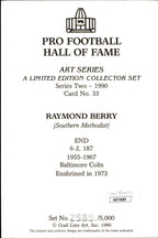 Raymond Berry HOF Autographed Goal Line Art GLAC Postcard Baltimore Colts JSA