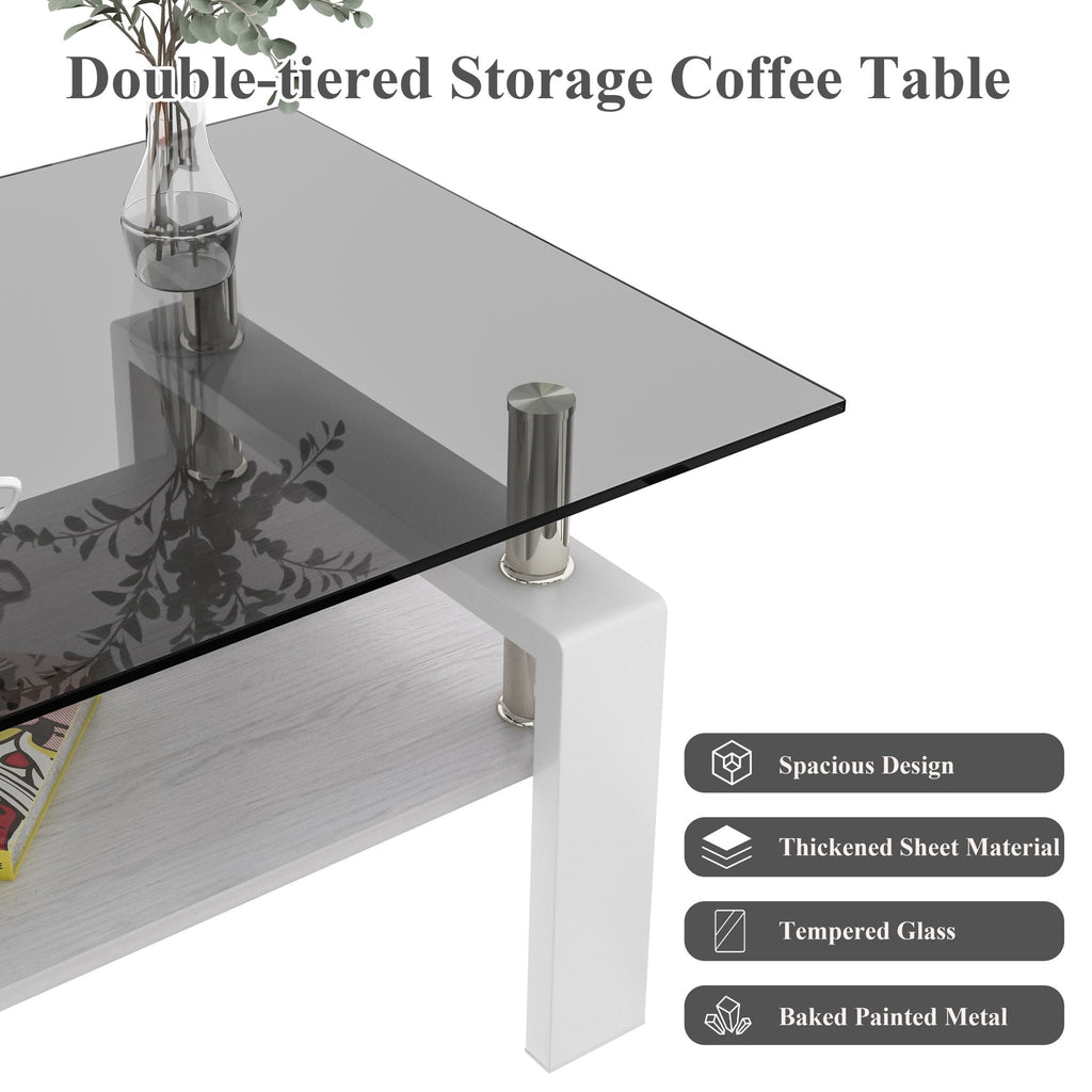 Modern Rectangular Coffee Table With Tempered Transparent
