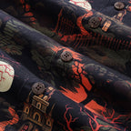 Halloween Hawaiian Shirt For Men Midnight Castle Shirt Camp Collar 100% Cotton