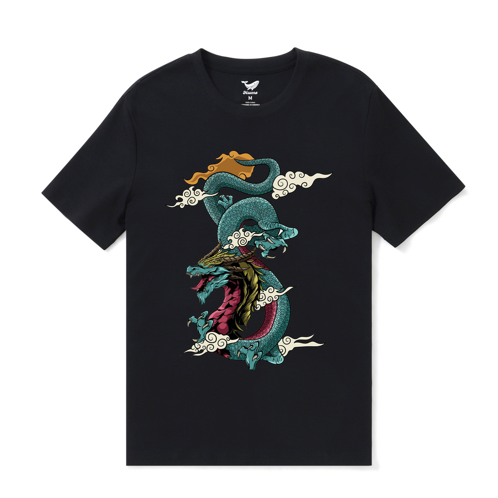 Hawaiian Tee For Men Dragon Soars Tee Crew Neck 100% Cotton - BLACK