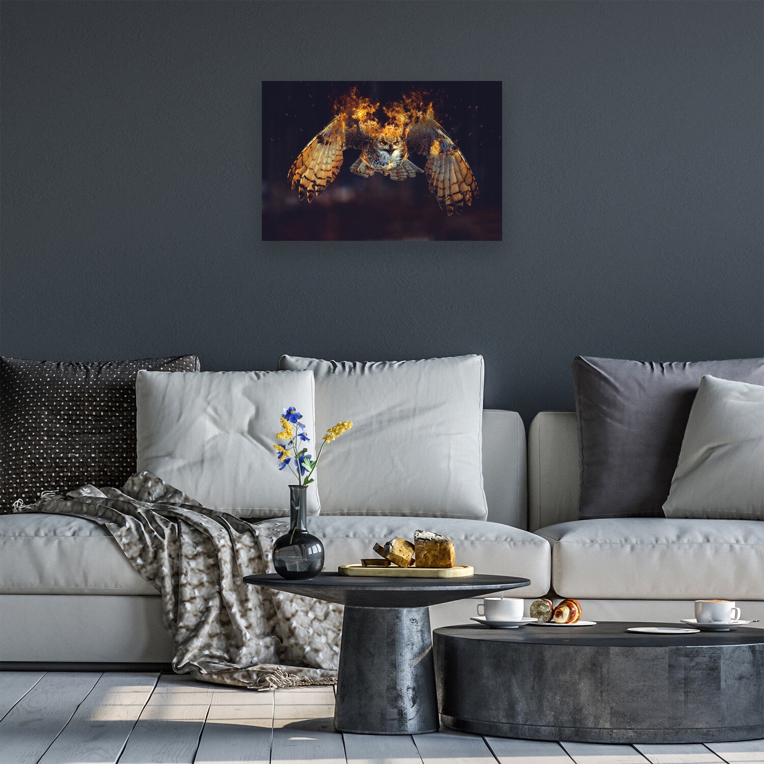 Owl On Fire Print On Acrylic Glass by Paul Haag