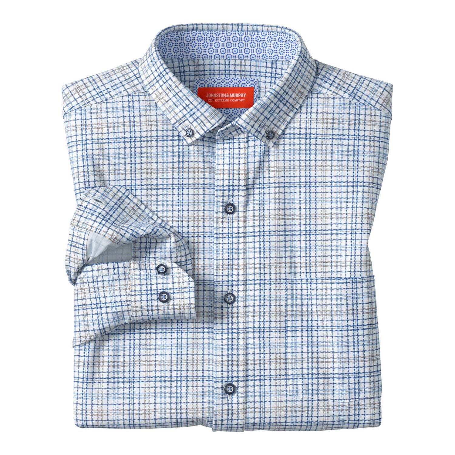 XC+ Motion Long-Sleeve Sport Knit Shirt // Blue/Tan Plaid