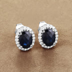 2.16 Carat Genuine Blue Sapphire and White Diamond 14K White Gold Earrings