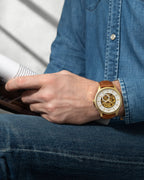 Porsamo Bleu Men's Cassius Automatic Gold Tone & Brown Watch 802FCAL