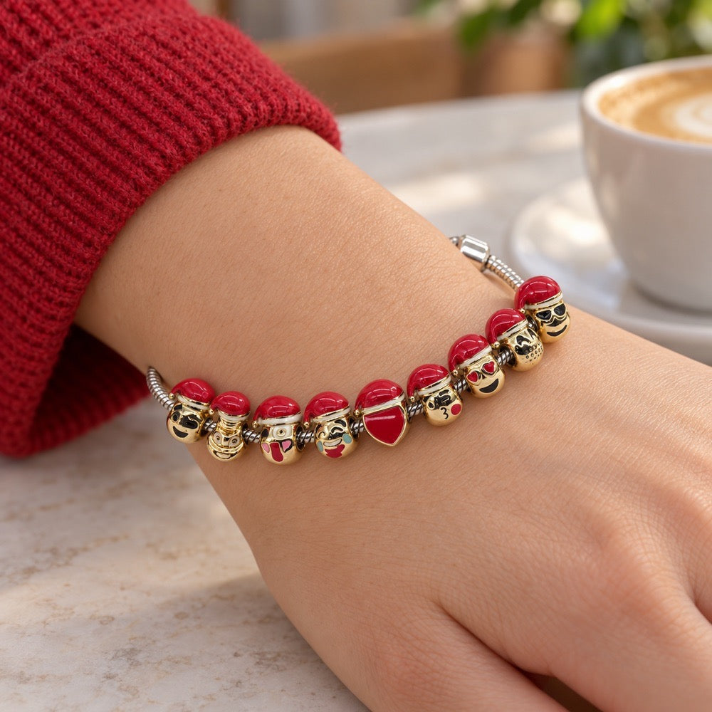 Christmas Red Hat Character Charm Bracelet – Festive Holiday Gift for Her