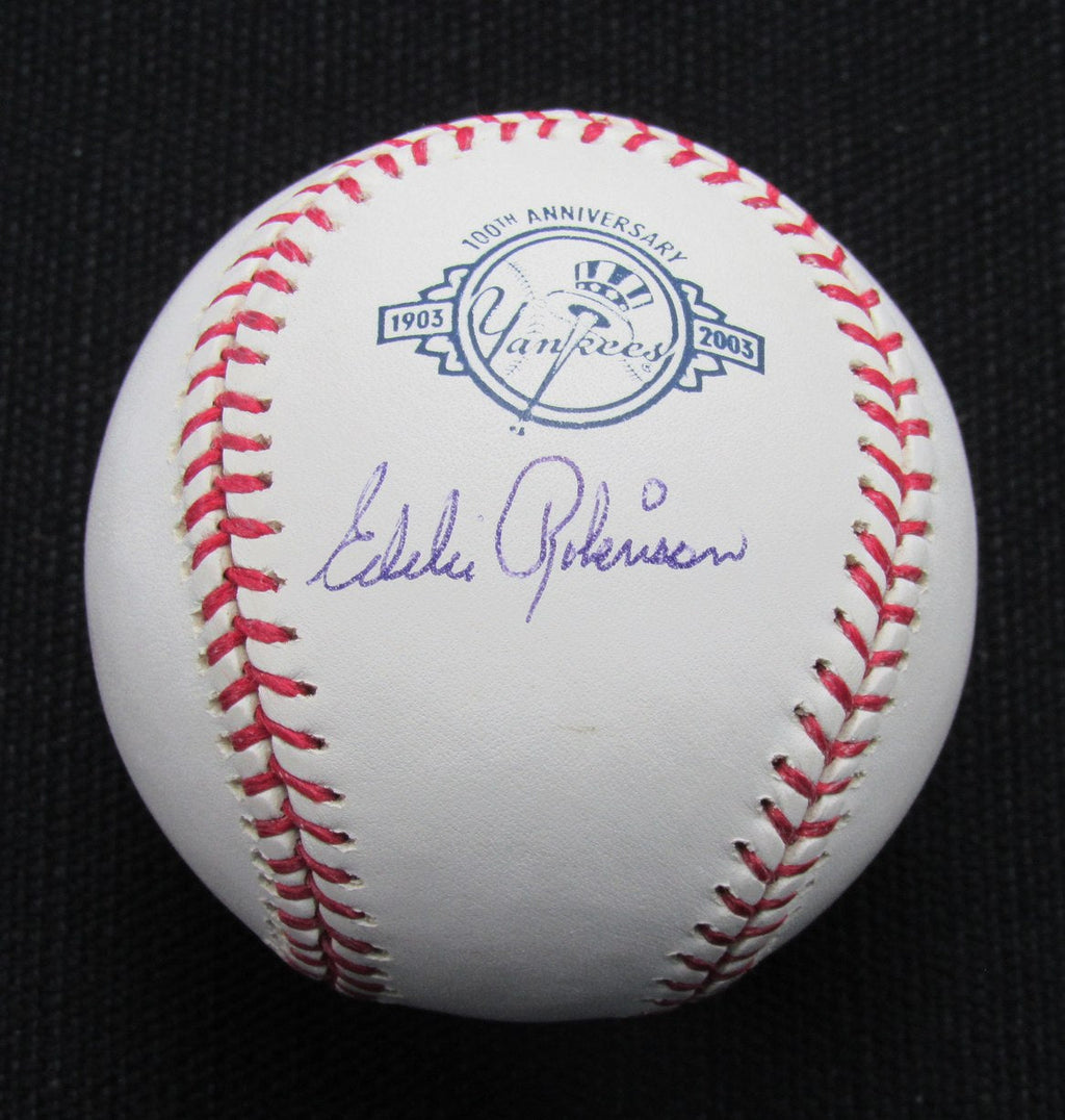 Eddie Robinson Signed/Auto Yankees 100th OML Baseball JSA Inscr  186922