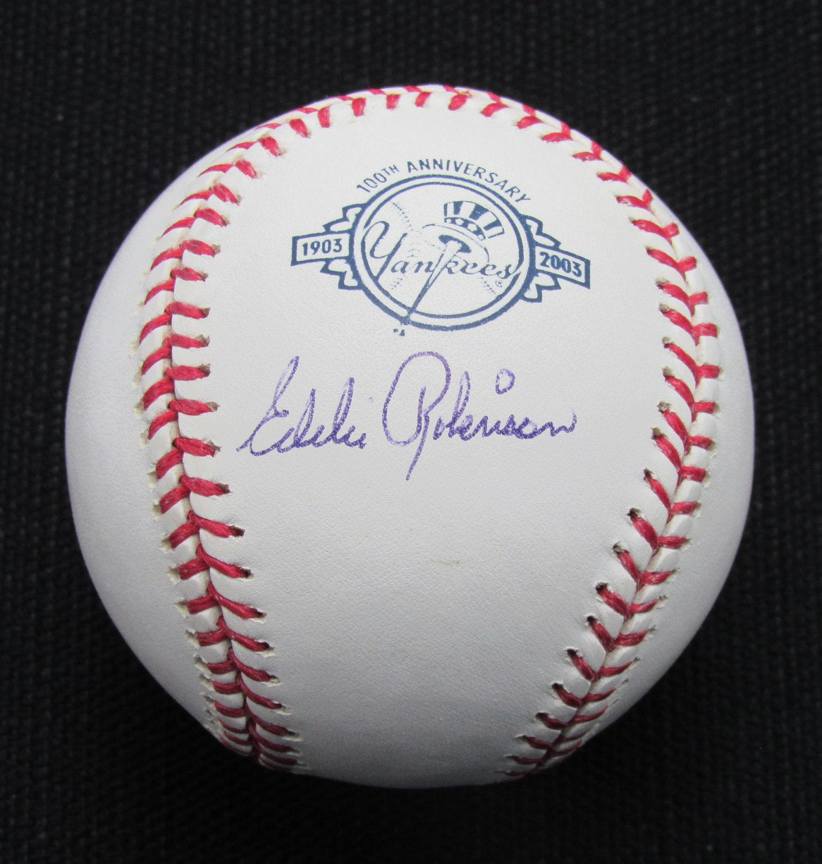 Eddie Robinson Signed/Auto Yankees 100th OML Baseball JSA Inscr  186922