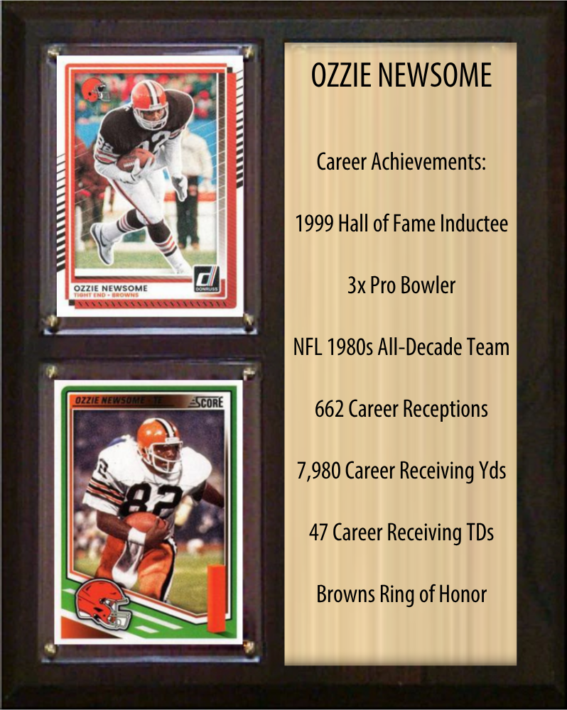 Ozzie Newsome Cleveland Browns Hall of Fame Stats Plaque 8x10 2 Cards Prizm, Donruss, Score 2024 2025 2026