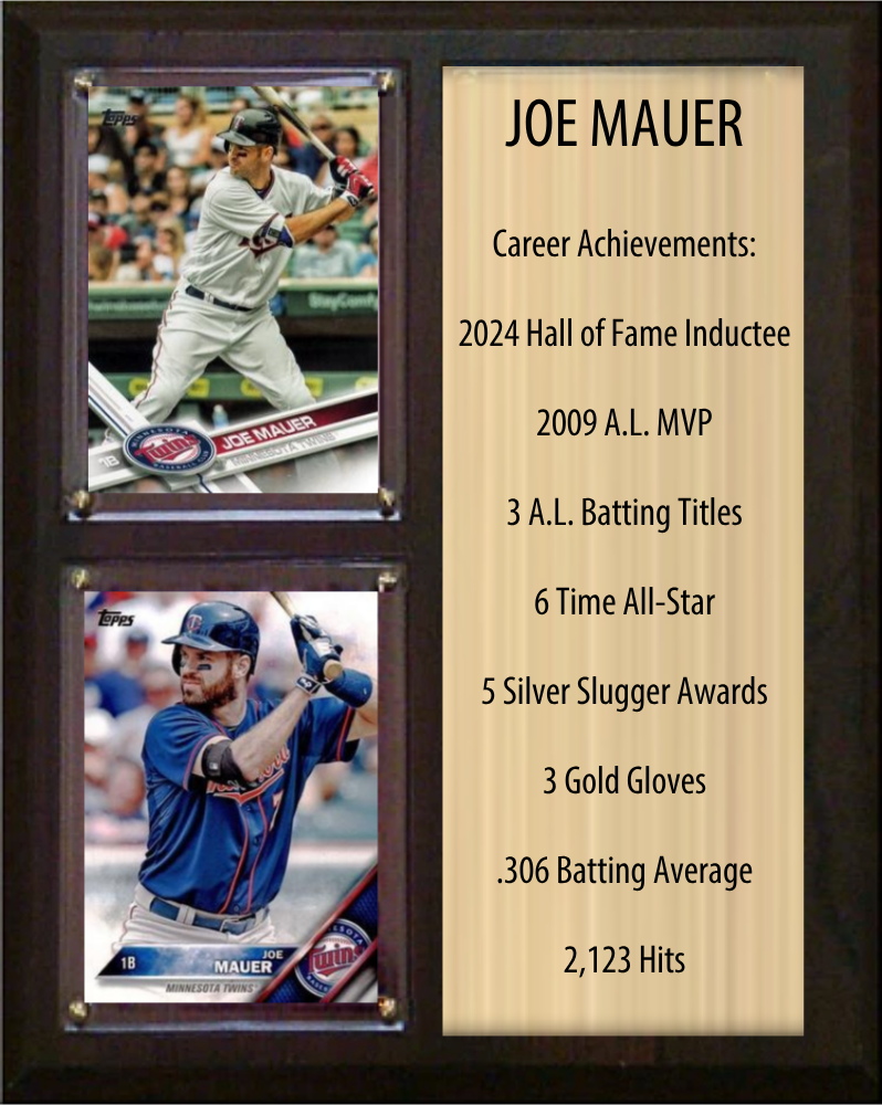 Joe Mauer Minnesota Twins Hall of Fame Stats Plaque 8x10 2 Cards Topps, Bowman 2024 2025 2026