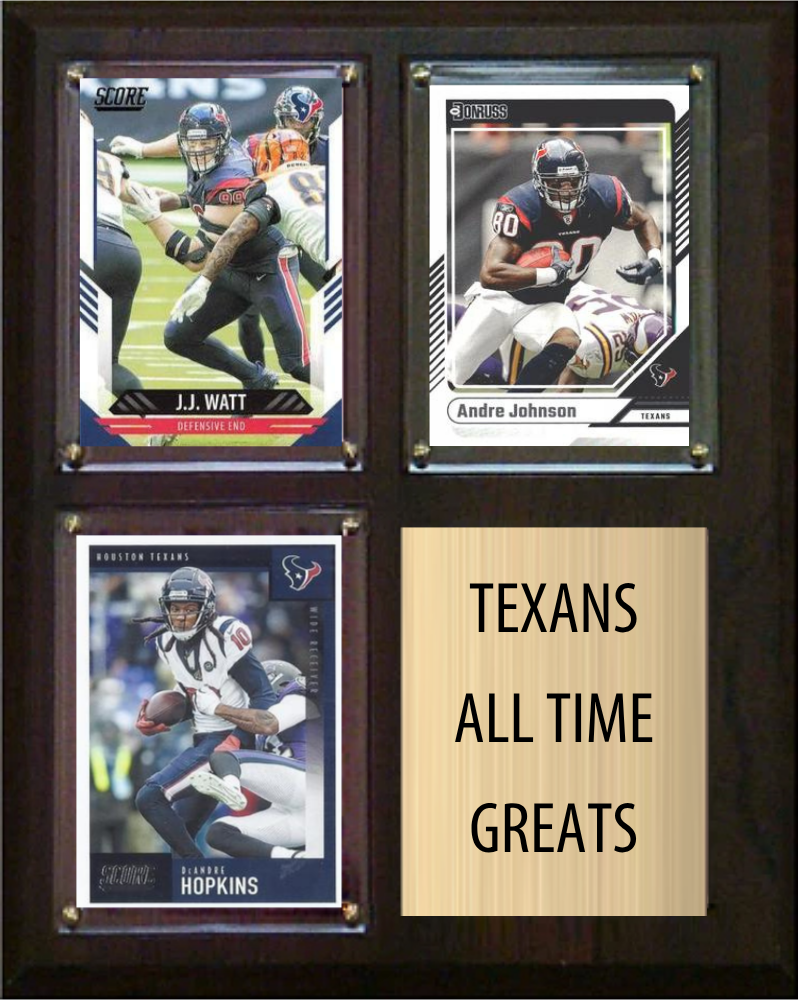 Houston Texans All-Time Greats Fan Cave Plaque 8x10 3 Cards J.J. Watt Andre Johnson DeAndre Hopkins