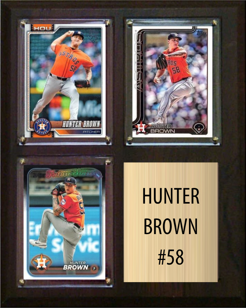 Hunter Brown Houston Astros Fan Gift Plaque 8x10 3 Cards Topps, Bowman 2024 2025 2026
