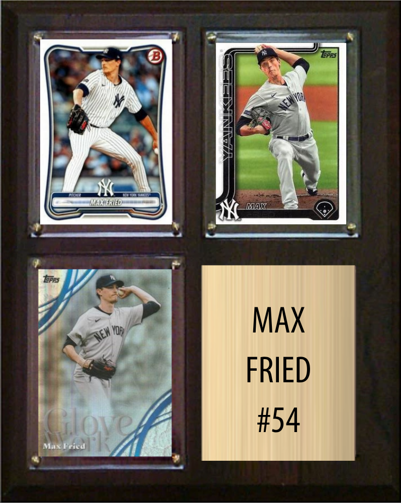 Max Fried New York Yankees Fan Gift Plaque 8x10 3 Cards Topps, Bowman 2024 2025 2026