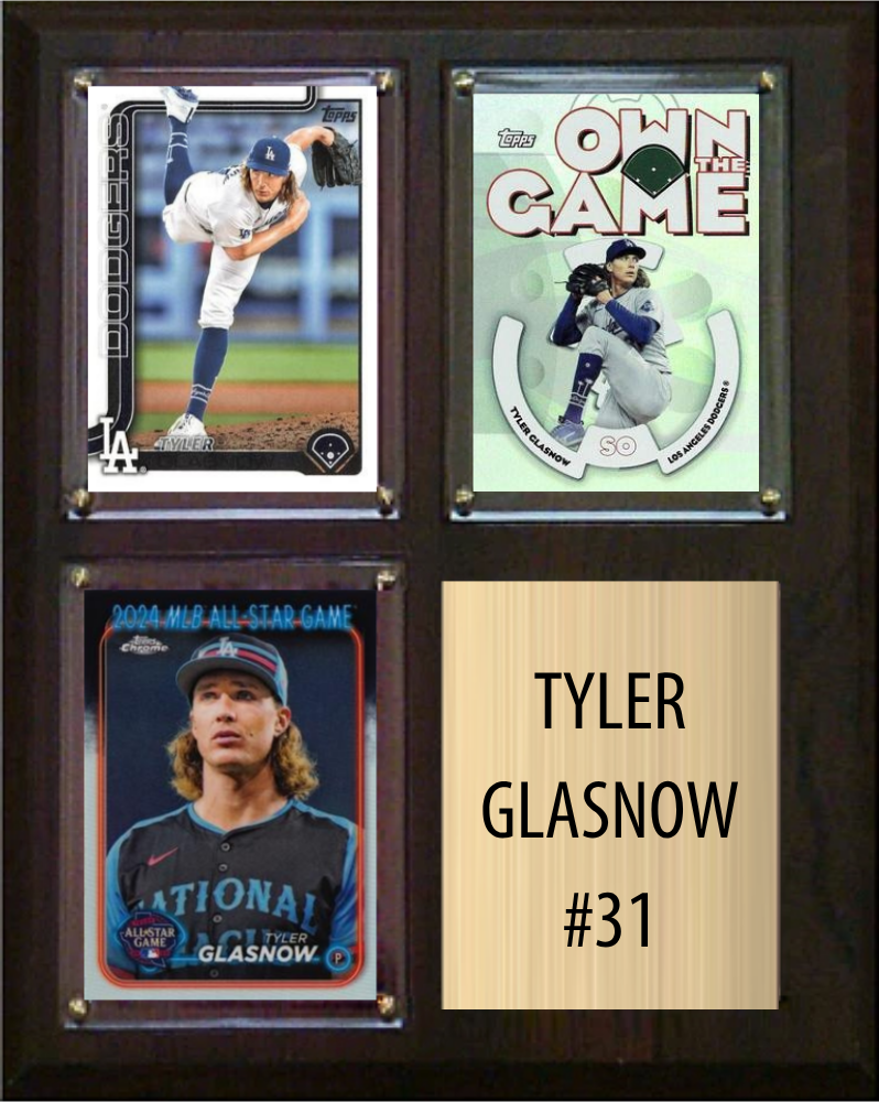 Tyler Glasnow Los Angeles Dodgers Fan Gift Plaque 8x10 3 Cards Topps, Bowman 2024 2025 2026
