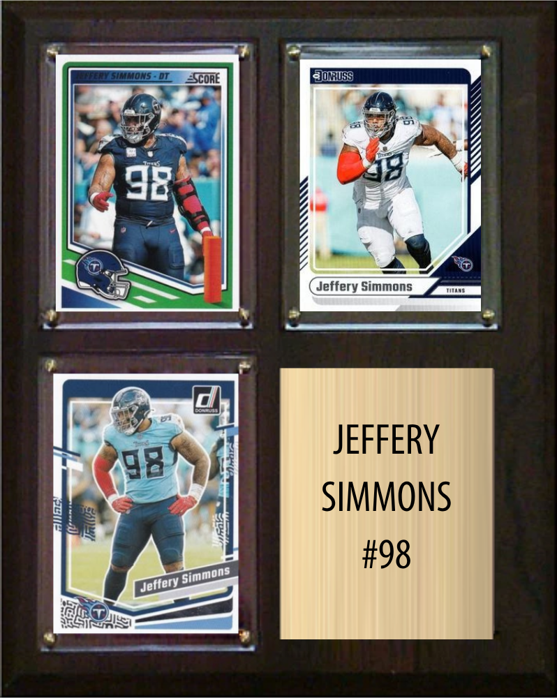 Jeffery Simmons Tennessee Titans Fan Gift Plaque 8x10 3 Cards Prizm, Donruss, Score 2024 2025 2026
