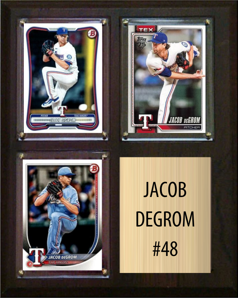 Jacob deGrom Texas Rangers Fan Gift Plaque 8x10 3 Cards Topps, Bowman 2024 2025 2026