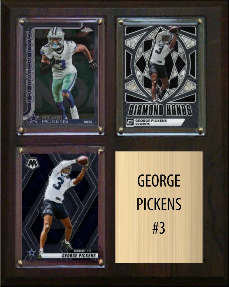 George Pickens Dallas Cowboys Fan Gift Plaque 8x10 3 Cards Prizm, Donruss, Score 2024 2025 2026