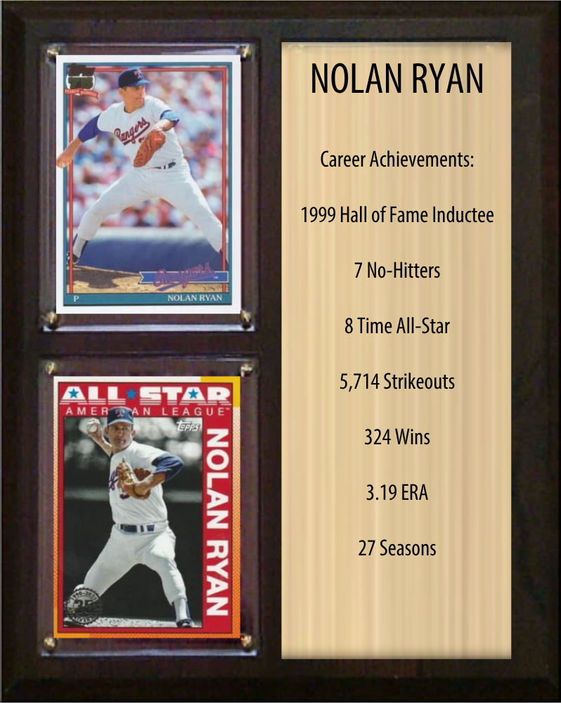 Nolan Ryan Texas Rangers Hall of Fame Stats Plaque 8x10 2 Cards Topps, Bowman 2024 2025 2026