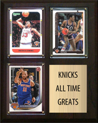 New York Knicks All-Time Greats Fan Cave Plaque 8x10 3 Cards Patrick Ewing Bernard King Jalen Brunson