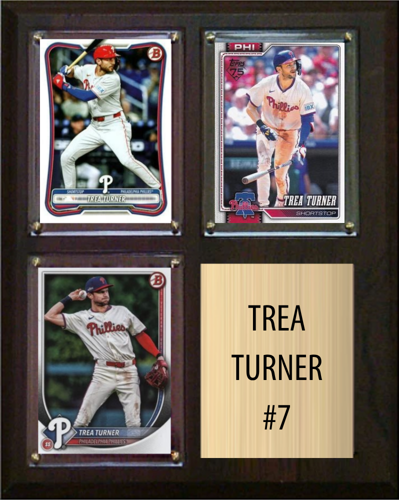 Trea Turner Philadelphia Phillies Fan Gift Plaque 8x10 3 Cards Topps, Bowman 2024 2025 2026