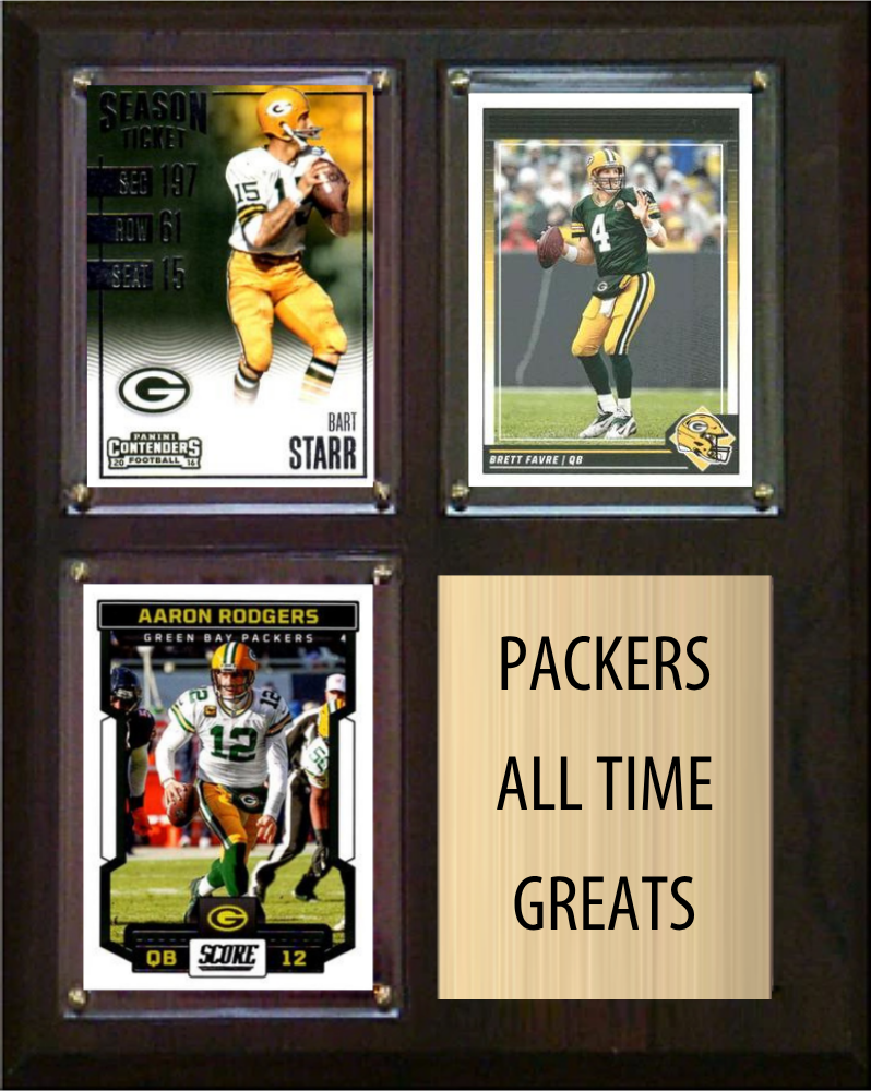 Green Bay Packers All-Time Greats Fan Cave Plaque 8x10 3 Cards Bart Starr Brett Favre Aaron Rodgers