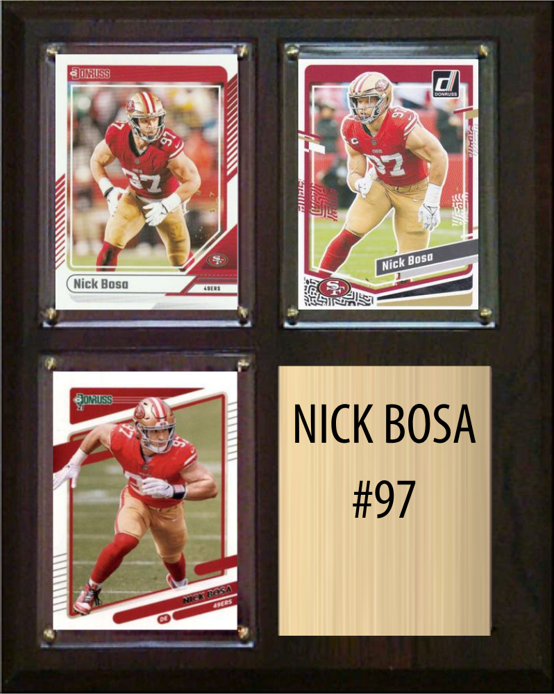 Nick Bosa San Francisco 49ers Fan Gift Plaque 8x10 3 Cards Topps Donruss Panini 2024 2025 2026