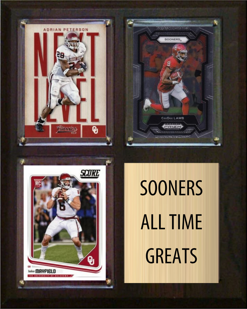 Oklahoma Sooners All-Time Greats 8x10 Plaque 3 Cards Adrian Peterson CeeDee Lamb Baker Mayfield