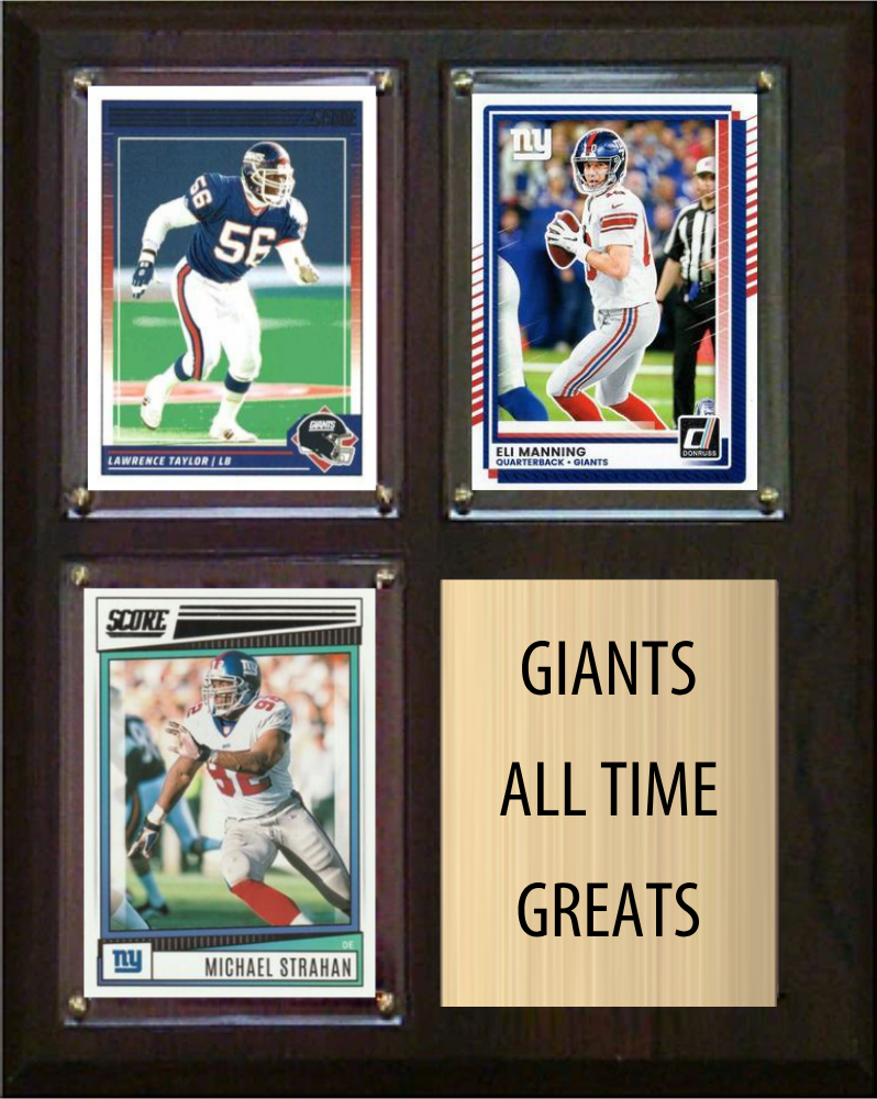 New York Giants All-Time Greats Fan Cave Plaque 8x10 3 Cards Lawrence Taylor Eli Manning Michael Strahan